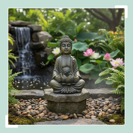 Statuie Buddha 30 cm cu Lotus, Polirășină rezistentă la intemperii