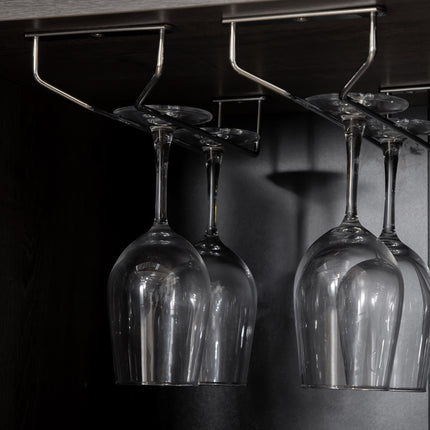 Gray buffet cabinet with wine rack, adjustable shelves