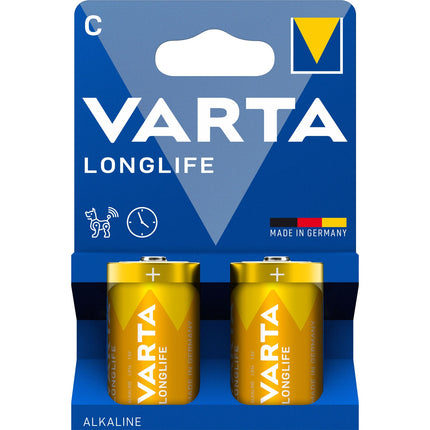 C Batteries 2-Pack, Long-Lasting Alkaline