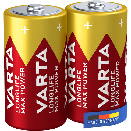 C Batteries, Longlife Max Power, 2-Pack, 1.5V Alkaline