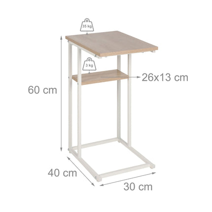 Masă laterală în formă de C cu 2 rafturi - Metal și lemn