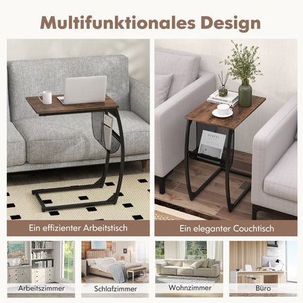 Masă laterală în formă de C cu buzunar, design care economisește spațiu