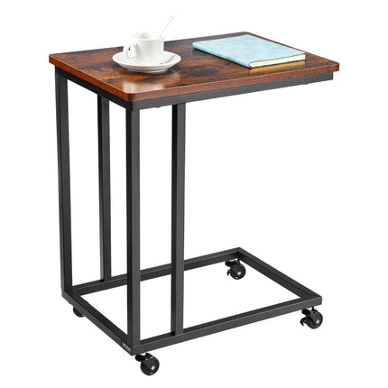 C-Shaped Sofa Side Table with Casters, Brown-Black