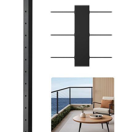 Cable Railing Post, 42 In Stainless Steel, Black Pre-Drilled