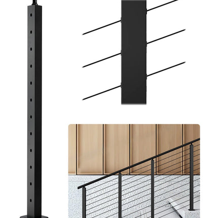 Cable Railing Post 42x1x2 In, 30 Pre-Drilled, Black