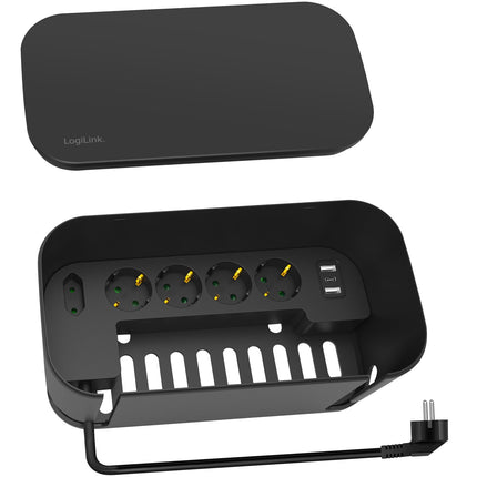 Cable box - Cable hider with branch socket + USB-A/USB-C charging Black