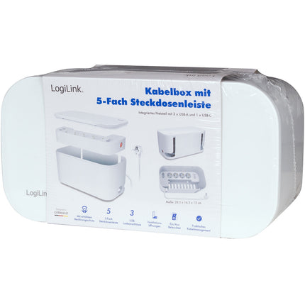 Cable box - Cable hider with branch socket + USB-A/USB-C charging White