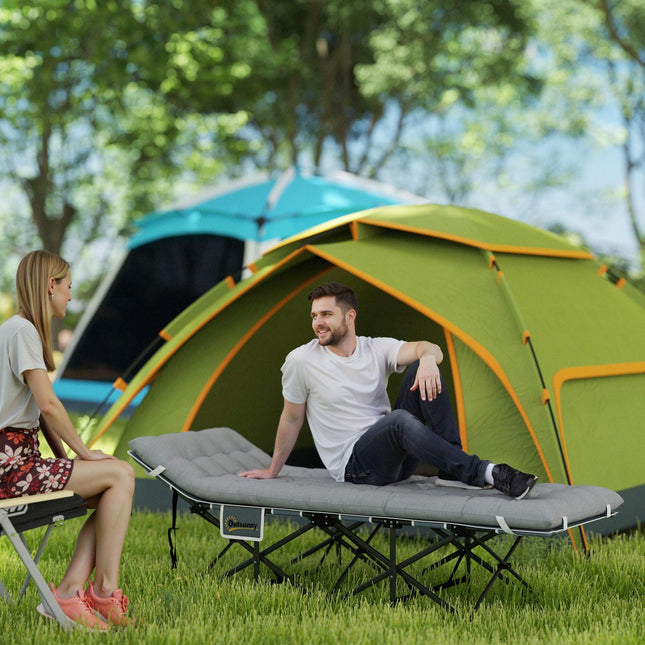 Pat de tabără pat de camping pliabil cu saltea buzunar lateral pentru pernă 190 x 65 x 37 cm șezlong de camping pentru adulți pat oaspeți până la 150 kg pat pliabil pentru exterior, grădină camping călătorie gri deschis |