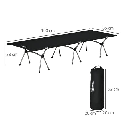Folding camping bed - adjustable height, 190x65 cm, 150 kg limit