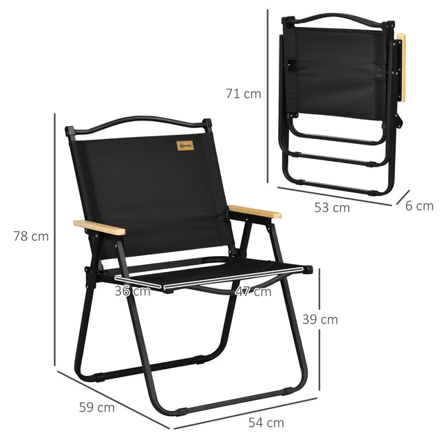 Scaun de camping Set de 2 scaune pliante de gradina cu cadru de otel, aspect lemn, scaune pliante pentru piscina, plaja, Oxford, negru Aosom
