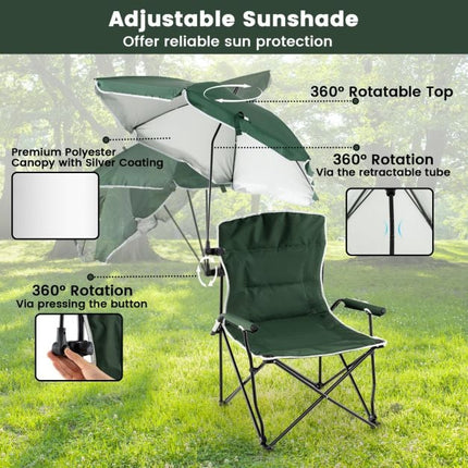 Scaun de camping cu umbrelă reglabilă, pliabil, geantă