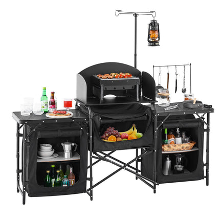 Camping Kitchen Table, Aluminum, 3 Cupboards, Bag