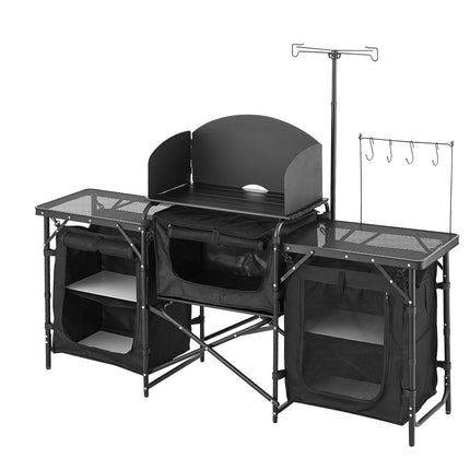 Camping Kitchen Table, Aluminum, 3 Cupboards, Bag