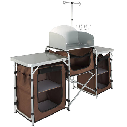 Camping Kitchen Table – Folding, 3 Cupboards, Windscreen