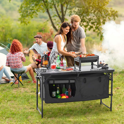 Camping Kitchen Table – Folding, 3 Heights, Aluminum Storage