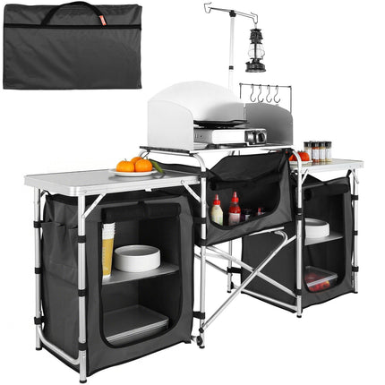 Camping Kitchen Table – Folding Cook Station, 3 Cabinets