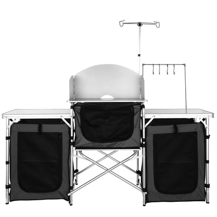 Camping Kitchen Table – Folding Cook Station, 3 Cabinets