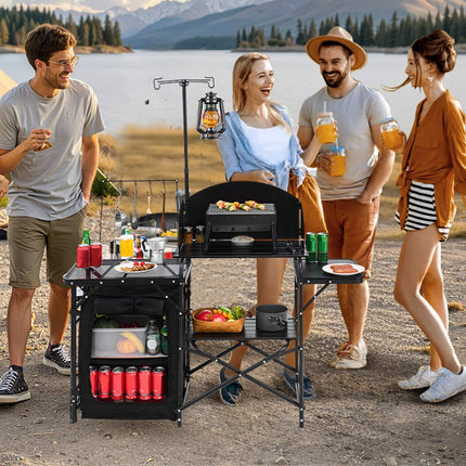 Camping Kitchen Table with Windscreen, Storage, Carry Bag