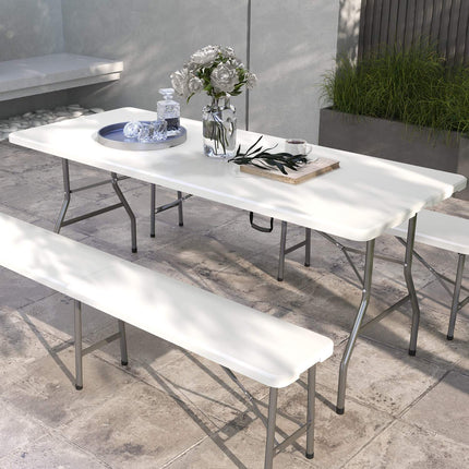 Masa Camping Masa Balcon Pliabila 6 Pers Masa Bufet Gradina Hdpe Alb 180X75X73Cm