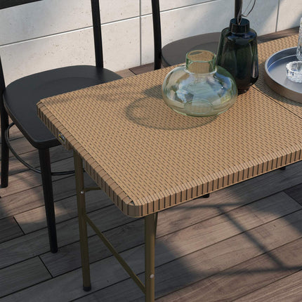 Masa Camping Pliabila Rattan Look 4 Pers Masa Gradina Balcon Terasa Hdpe Maro