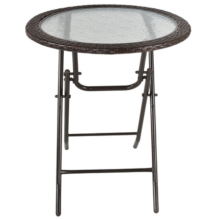 Round folding camping table - brown rattan, steel, Ø68 Cm