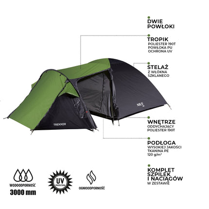 Cort de camping, 2 persoane, ușor, rezistent la apă