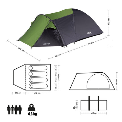 Cort de camping, 2 persoane, ușor, rezistent la apă
