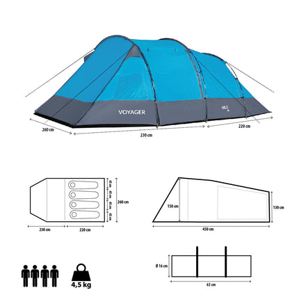 Cort de camping, 4 persoane, rezistent la apă, Configurare ușoară