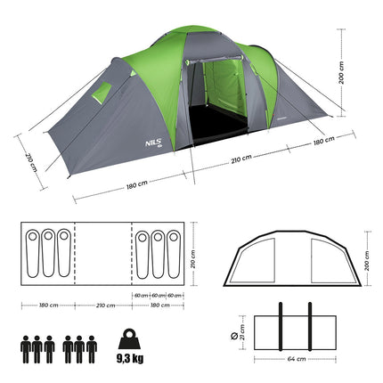 Cort de camping – 4 persoane, rezistent la apă, Configurare ușoară