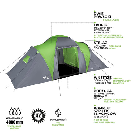 Cort de camping – 4 persoane, rezistent la apă, Configurare ușoară