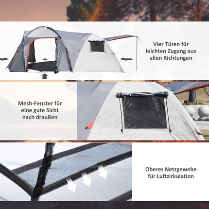 Tunnel camping tent for 5 people - waterproof, mesh window