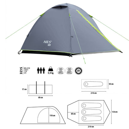 Cort de camping, gri închis, 4 persoane, rezistent la apă