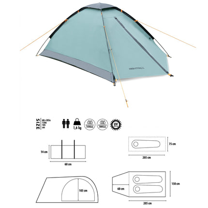 Cort de camping, verde, căderea nopții, 2 persoane