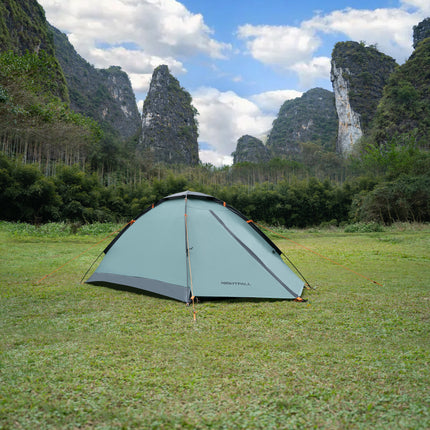 Cort de camping, verde, căderea nopții, 2 persoane