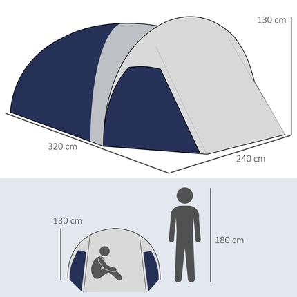 Cort de camping pentru 3-4 persoane, impermeabil, albastru