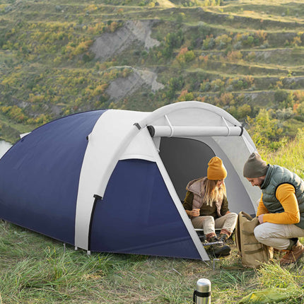Cort de camping pentru 3-4 persoane, impermeabil, albastru