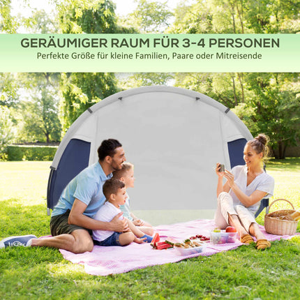 Cort de camping pentru 3-4 persoane, impermeabil, albastru