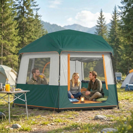 Cort de camping pentru 4-6 persoane, impermeabil, protecție UV30+