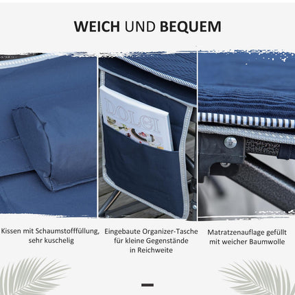 Folding camping bed with pillow and pocket, 150 kg capacity