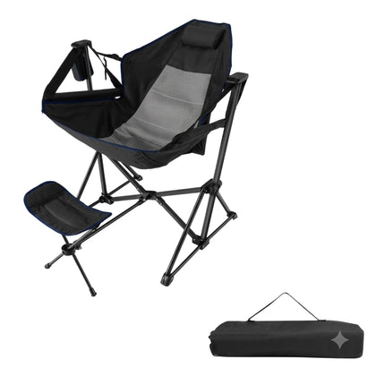 Scaun de camping cu suport pentru picioare &amp; spatar reglabil &amp; tetiera &amp; suport pahare scaun de pescuit negru