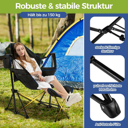 Scaun de camping cu suport pentru picioare &amp; spatar reglabil &amp; tetiera &amp; suport pahare scaun de pescuit negru