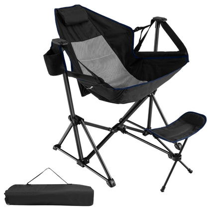 Scaun de camping cu suport pentru picioare &amp; spatar reglabil &amp; tetiera &amp; suport pahare scaun de pescuit negru