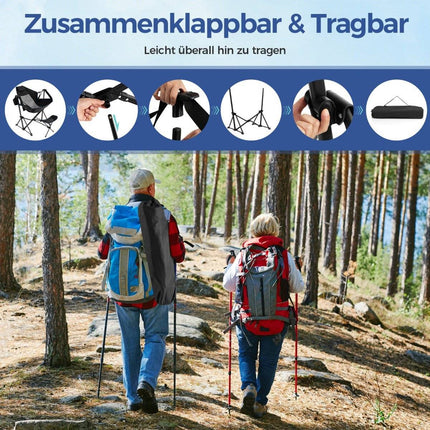 Scaun de camping cu suport pentru picioare &amp; spatar reglabil &amp; tetiera &amp; suport pahare scaun de pescuit negru