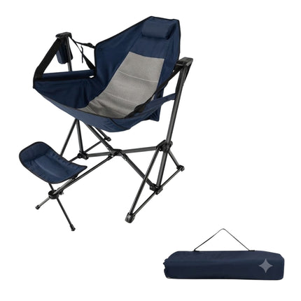 Scaun de camping cu suport pentru picioare &amp; spatar reglabil &amp; tetiera &amp; suport pahare scaun de pescuit bleumarin