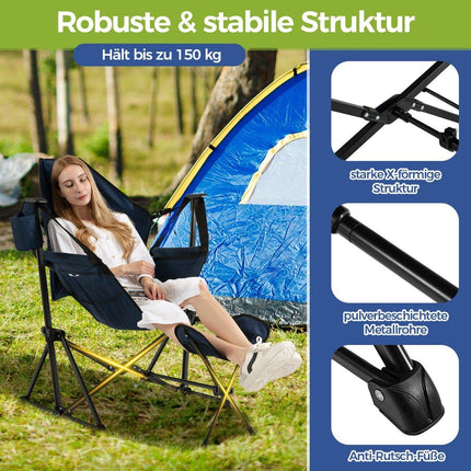 Scaun de camping cu suport pentru picioare &amp; spatar reglabil &amp; tetiera &amp; suport pahare scaun de pescuit bleumarin
