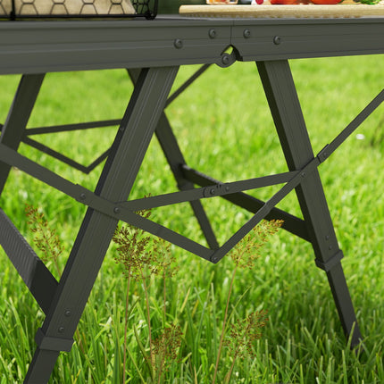Masa de camping, reglabila pe inaltime, masa plianta cu grilaj metalic, masa de gradina pliabila din aluminiu, masa usoara, multifunctionala, masa laterala pentru gradina, balcon, camping, 90 x 40,5 cm, negru