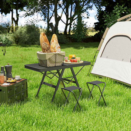 Masa de camping, reglabila pe inaltime, masa plianta cu grilaj metalic, masa de gradina pliabila din aluminiu, masa usoara, multifunctionala, masa laterala pentru gradina, balcon, camping, 90 x 40,5 cm, negru