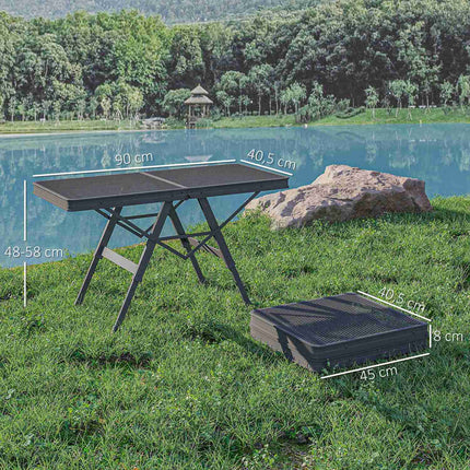 Masa de camping, reglabila pe inaltime, masa plianta cu grilaj metalic, masa de gradina pliabila din aluminiu, masa usoara, multifunctionala, masa laterala pentru gradina, balcon, camping, 90 x 40,5 cm, negru