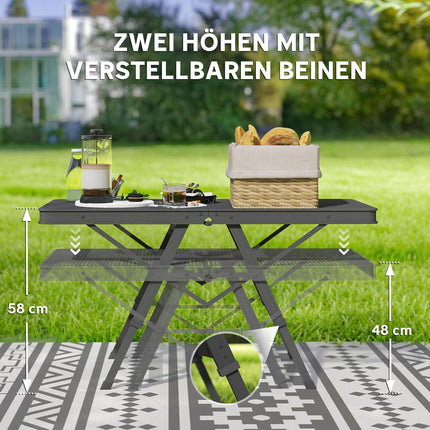 Masa de camping, reglabila pe inaltime, masa plianta cu grilaj metalic, masa de gradina pliabila din aluminiu, masa usoara, multifunctionala, masa laterala pentru gradina, balcon, camping, 90 x 40,5 cm, negru