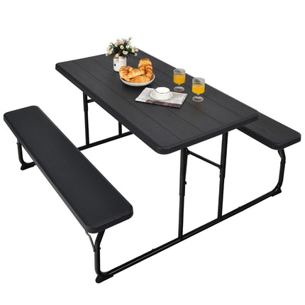 Camping table set folding picnic table with benches black
